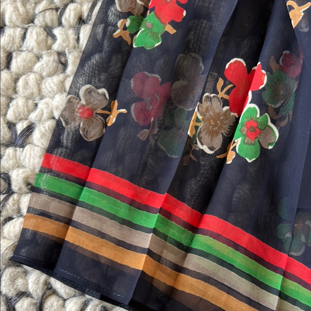 Sacai Floral Pleated Skirt - Navy and Red - Picture 3 of 4